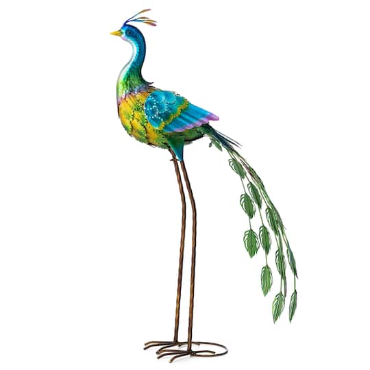 Glitzhome® 32" Metal Standing Peacock Garden Statue with Stakes